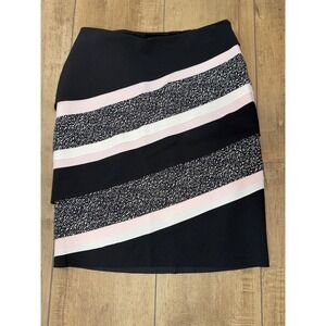 White House Black Market Black Pink Stripe Textured Panel A‎ Line Skirt Size 4
